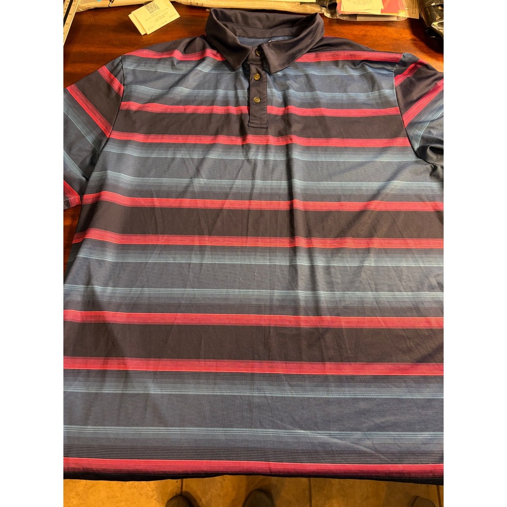 Ben Hogan Performance Mens 2XL Blue Pink Striped Short Sleeve Golf Polo Shirt